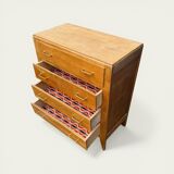 Vintage chest of drawers with tapered legs, solid raw oak, 1960.