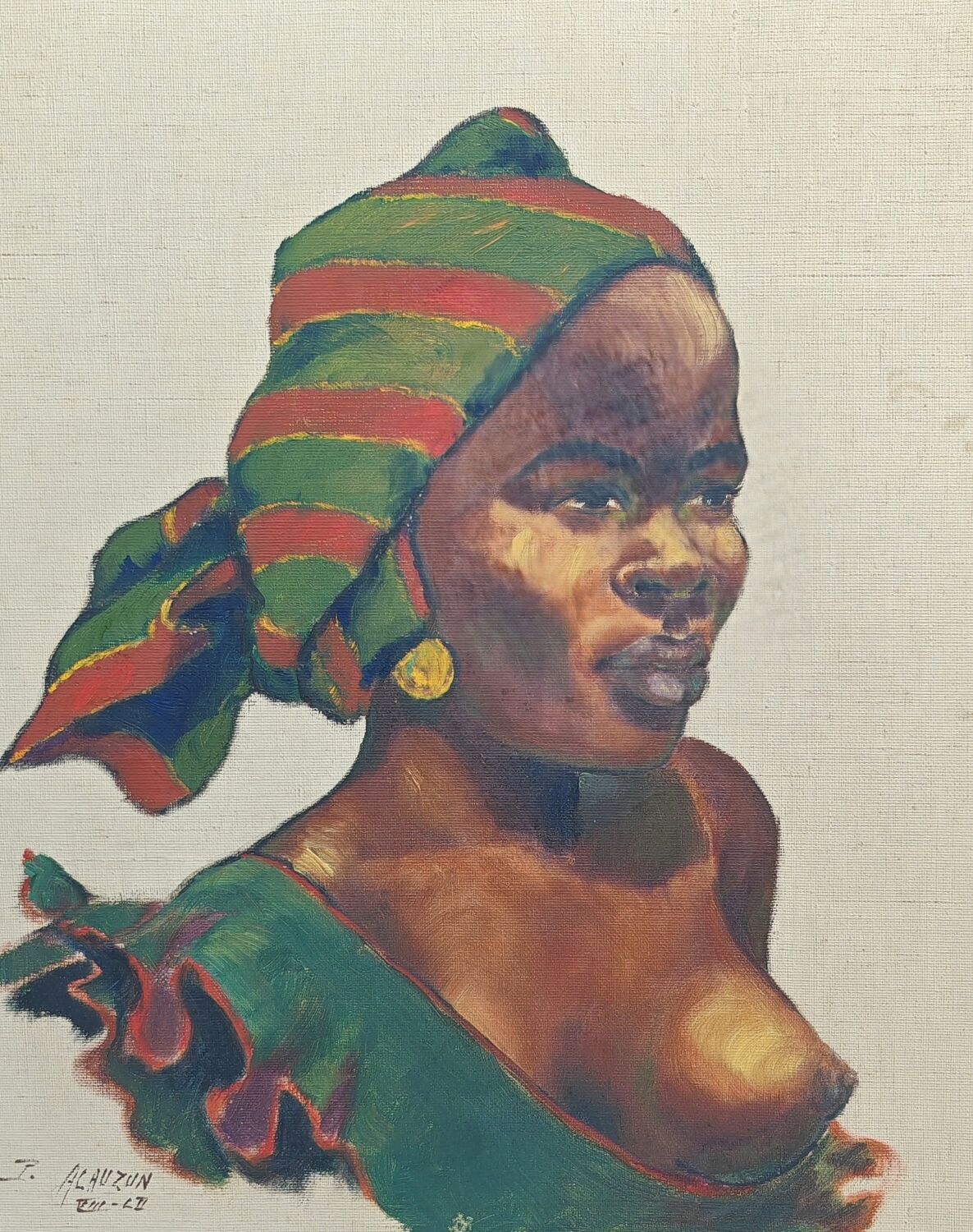 Orientalist portrait of an African woman by stone Alauzun 1950s