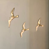 Series of 3 golden brass seagulls to hang