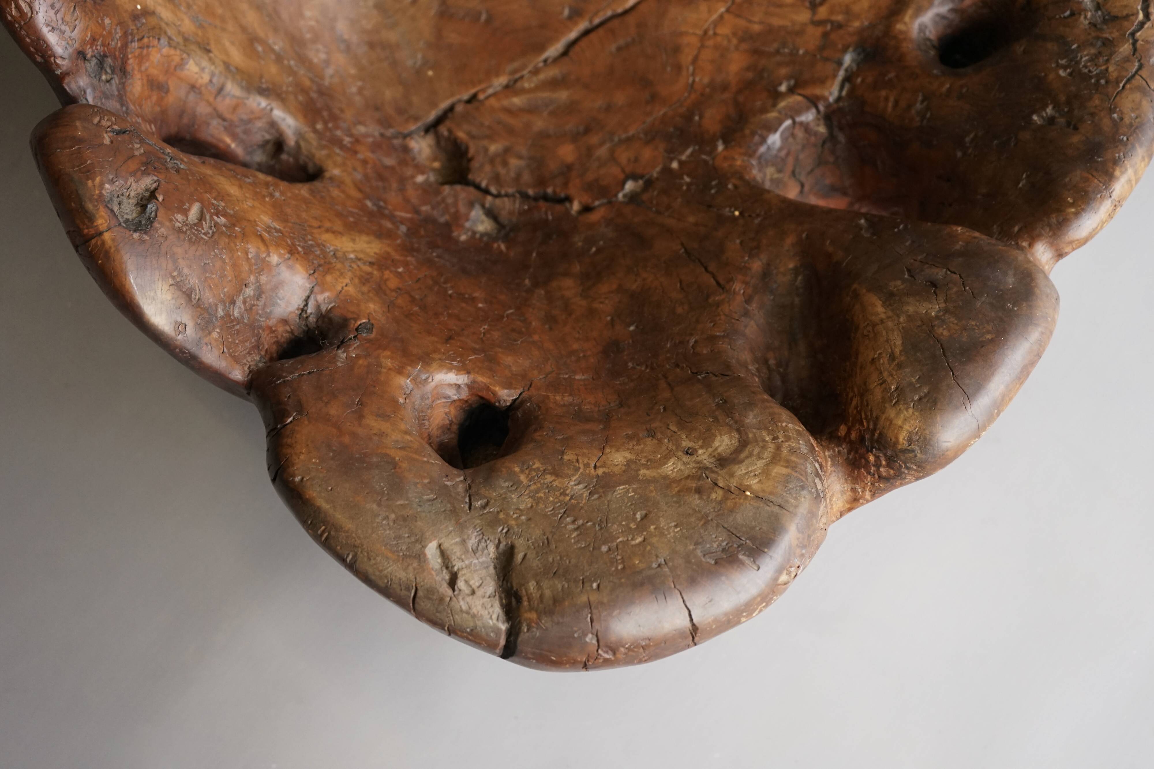 Sculptural Burl wood Low Lounge Chair. 1970s