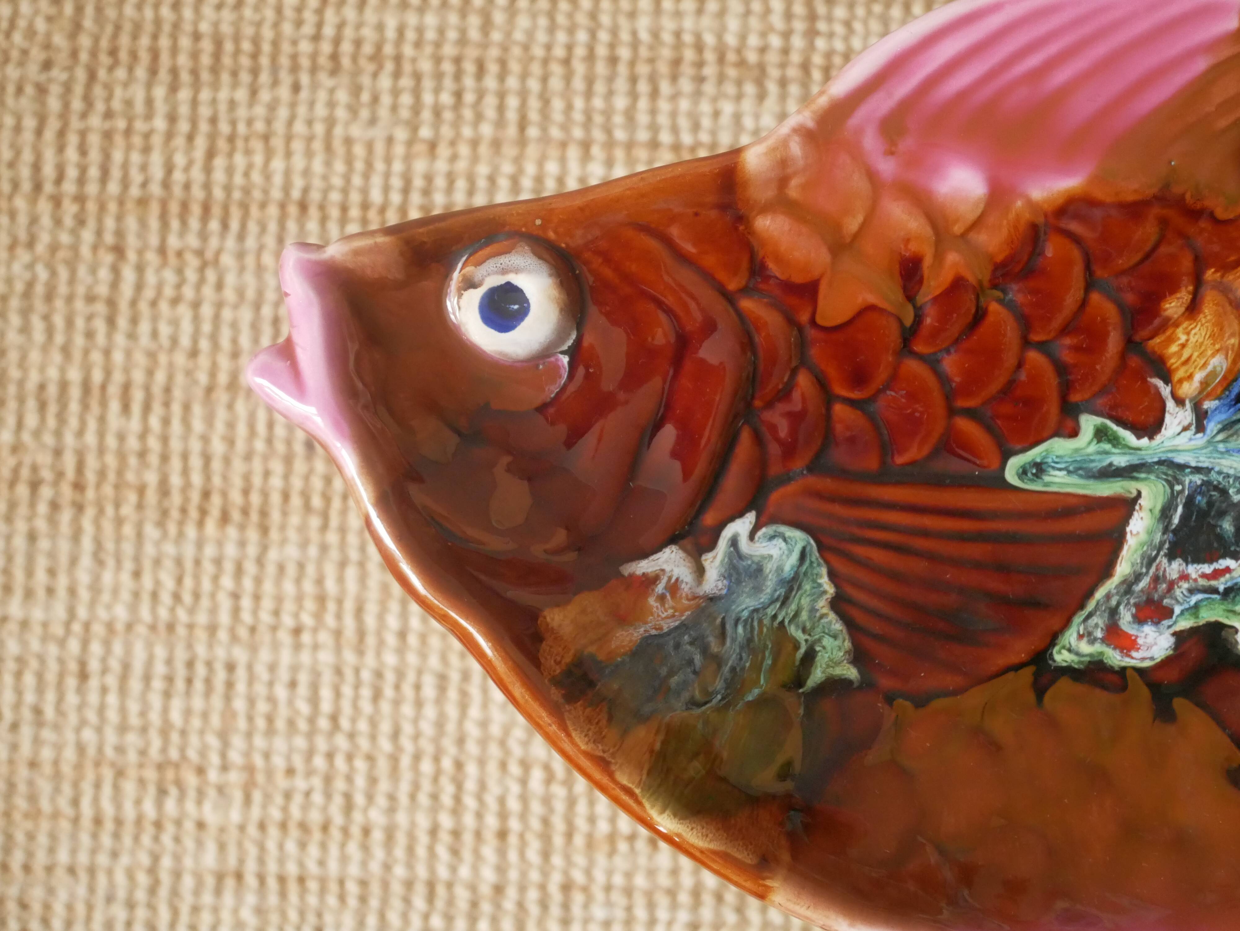 Colorful ceramic fish handcrafted pottery handmade retro kitch hand painted