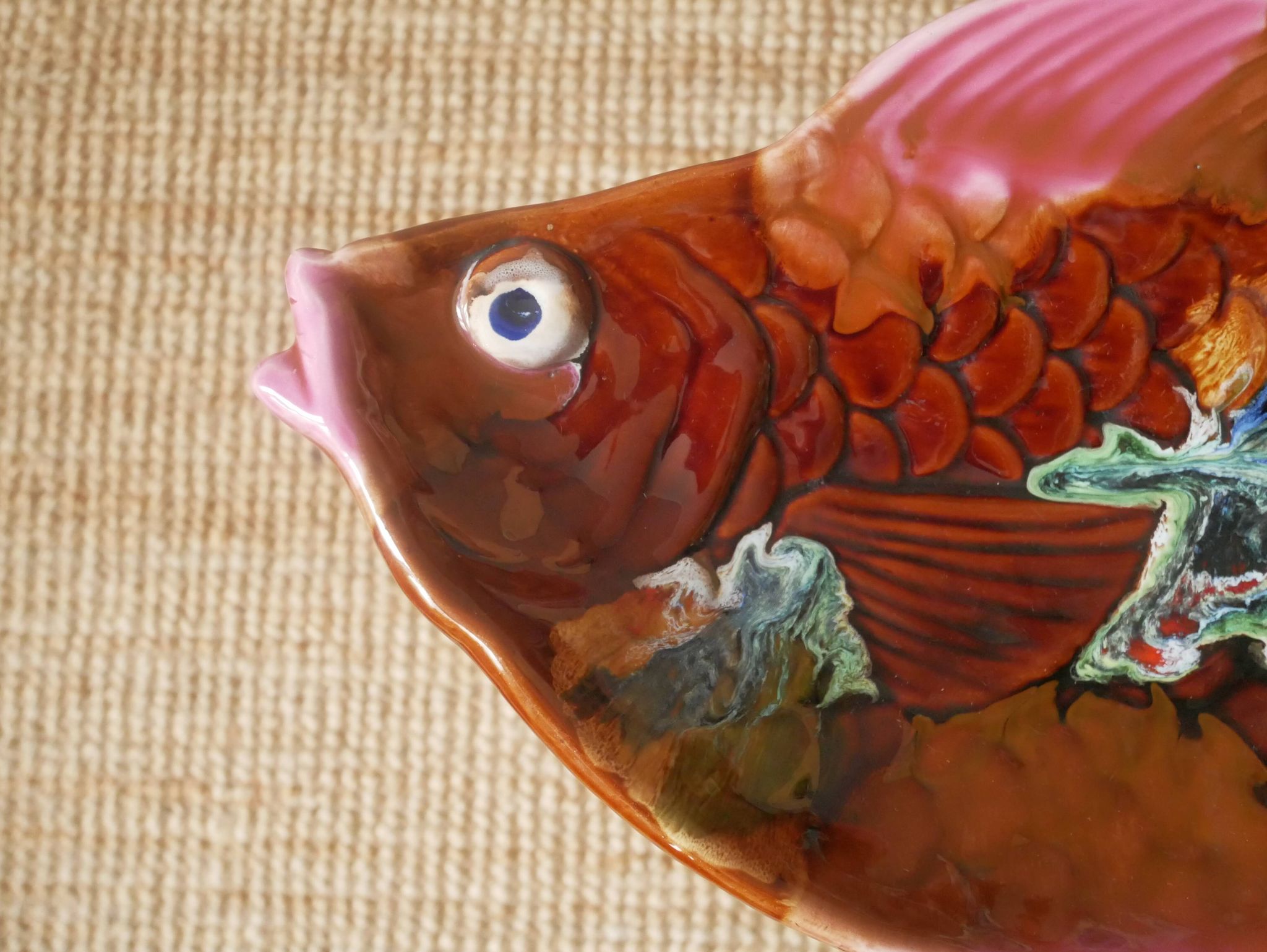 Colorful ceramic fish handcrafted pottery handmade retro kitch hand painted