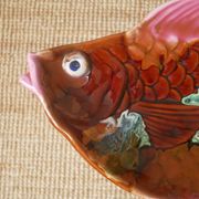 Colorful ceramic fish handcrafted pottery handmade retro kitch hand painted