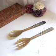 Salad cutlery box in vintage blond horn 30/40 France