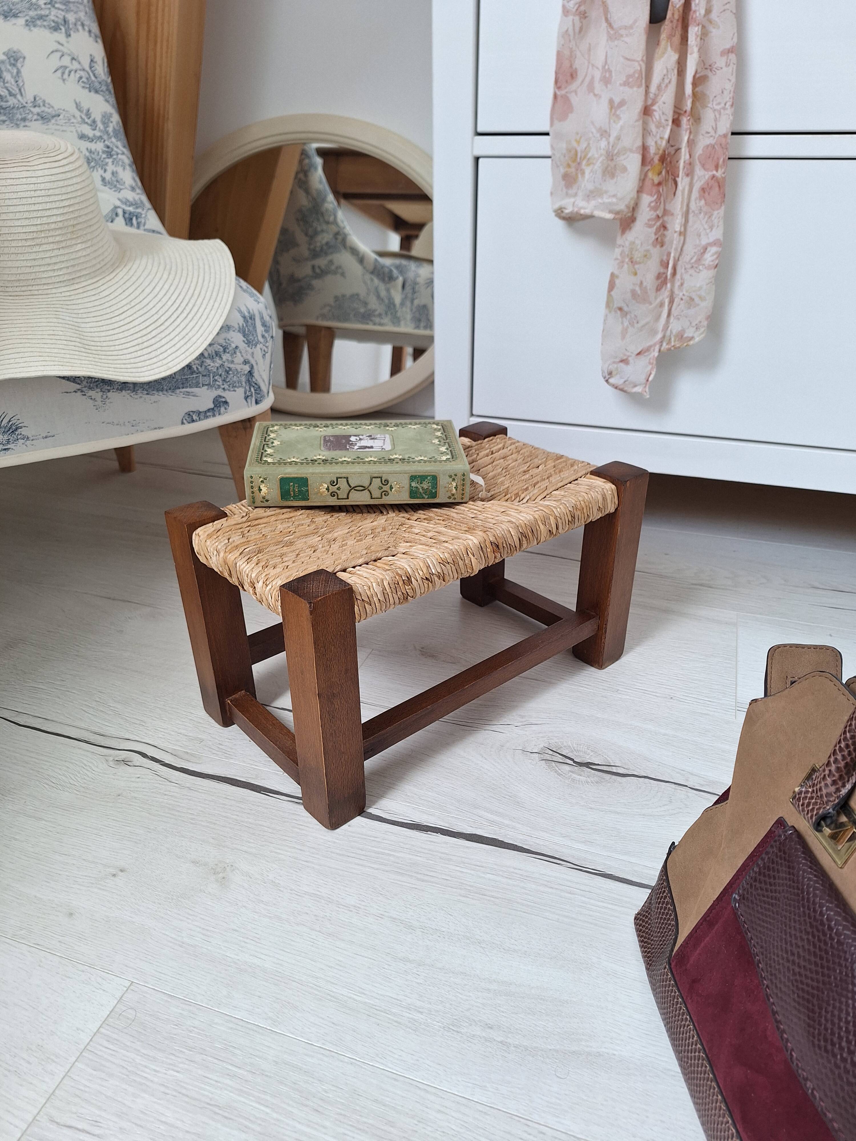 Marche pied / Tabouret en bois et paille