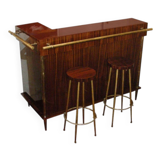 Bar from the 1960s in rosewood with 2 stools.