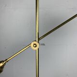 Italian adjustable floor lamp in pencil reed bamboo rattan and brass, 1970s