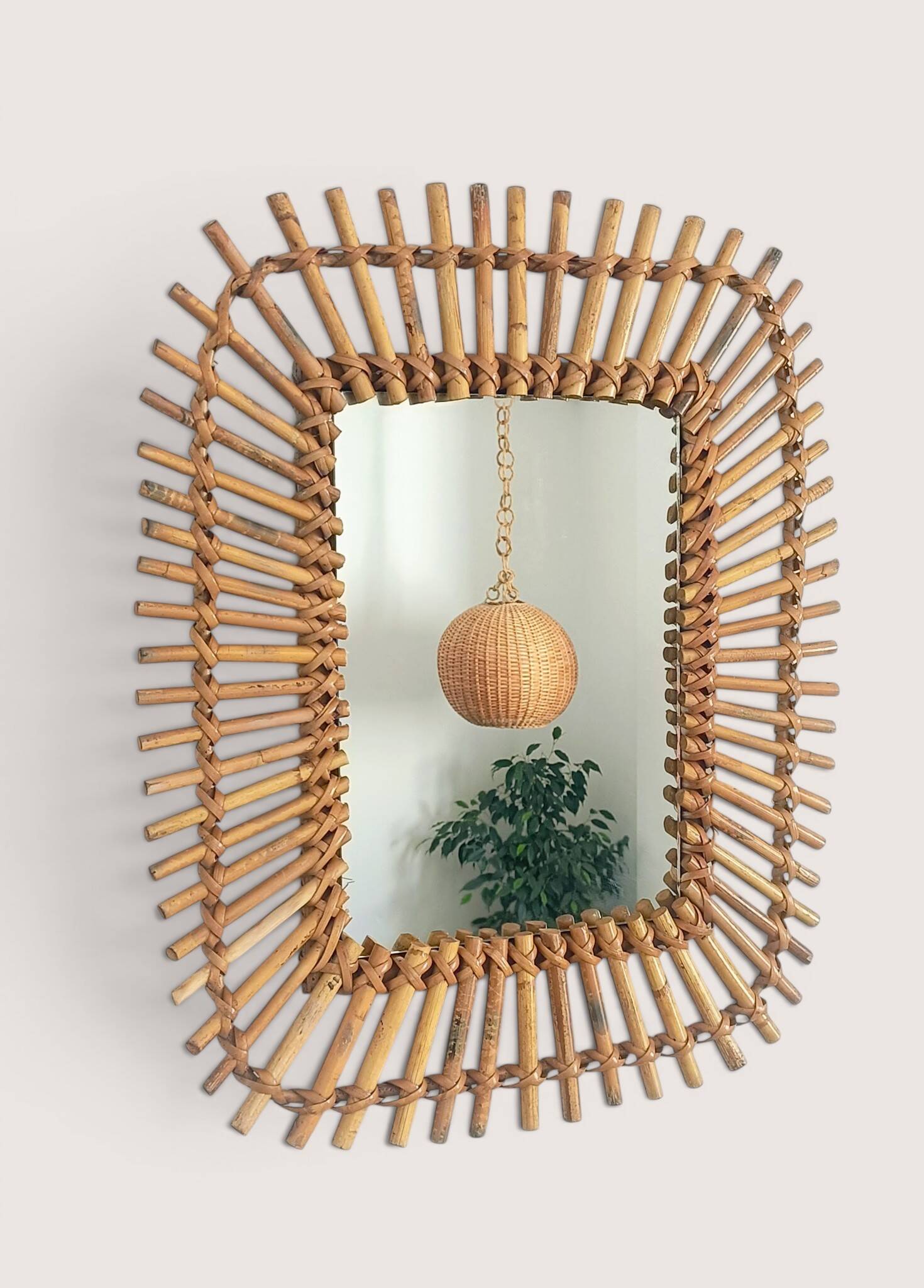 Bamboo And Rattan Midcentury French Riviera Italian Mirror, 1960s
