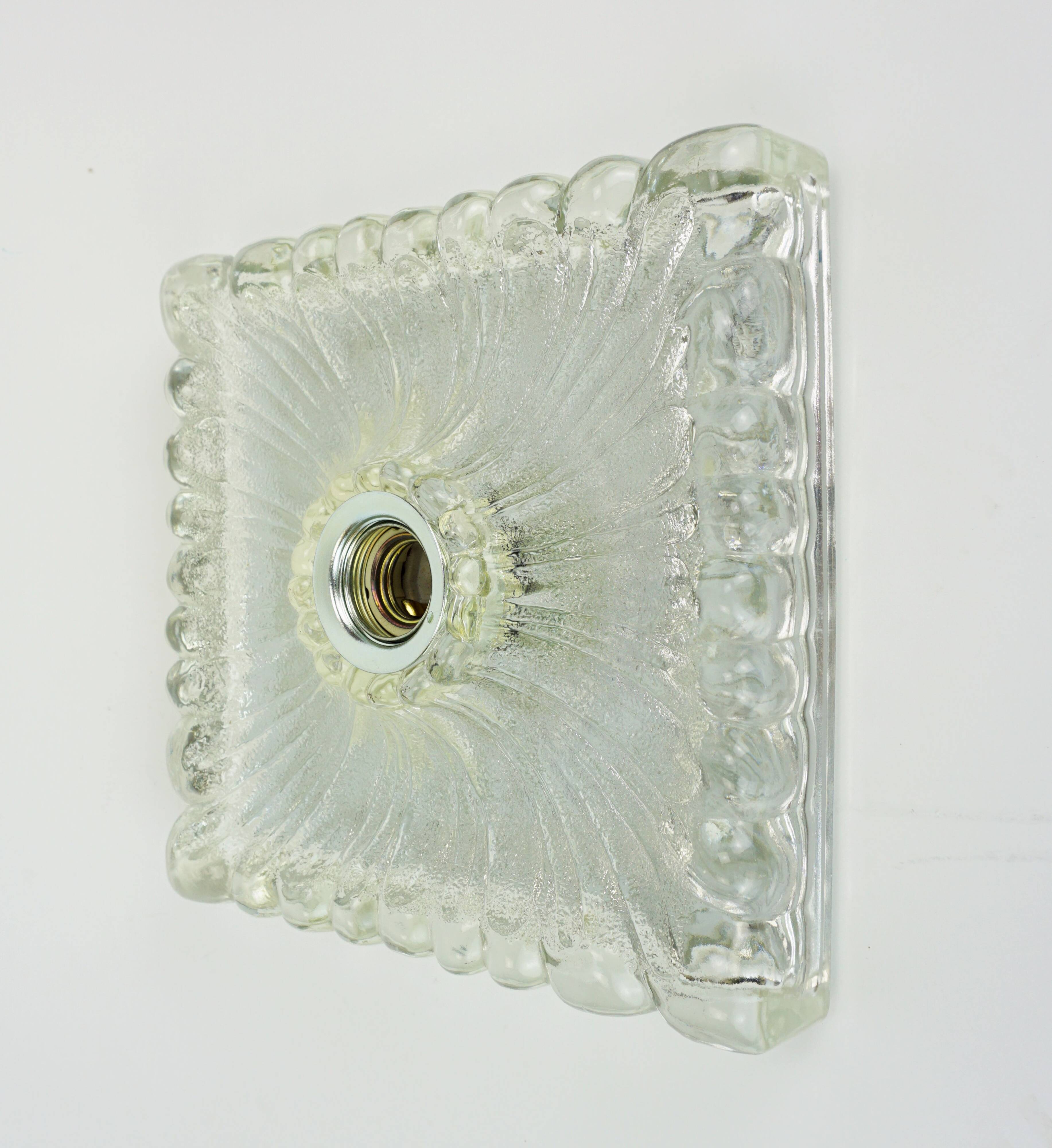 Heavy mid century ice glass wall lamp 1960s 70s sconce hustadt-leuchten
