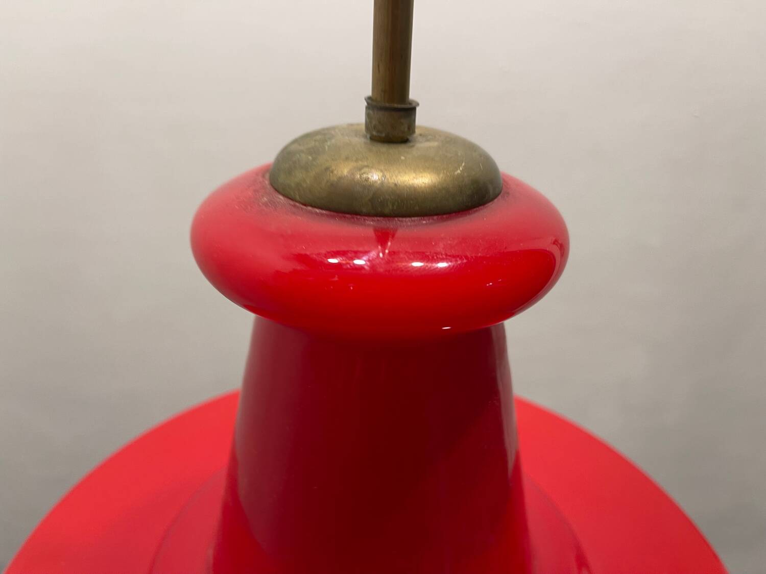 Industrial Vintage Red Glass Light Pendant 1950’s