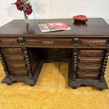 Exceptional Antique Portuguese Baroque Revival Twin Pedestal Desk  Spiral T