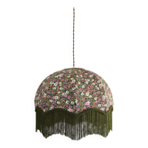 Suspension vintage recyclée à franges — forme dôme et motif fleuri
