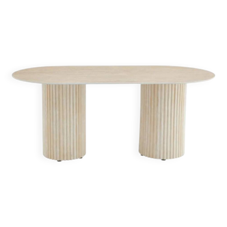 Dining table Keysha travertine base ceramic travertine top glossy
