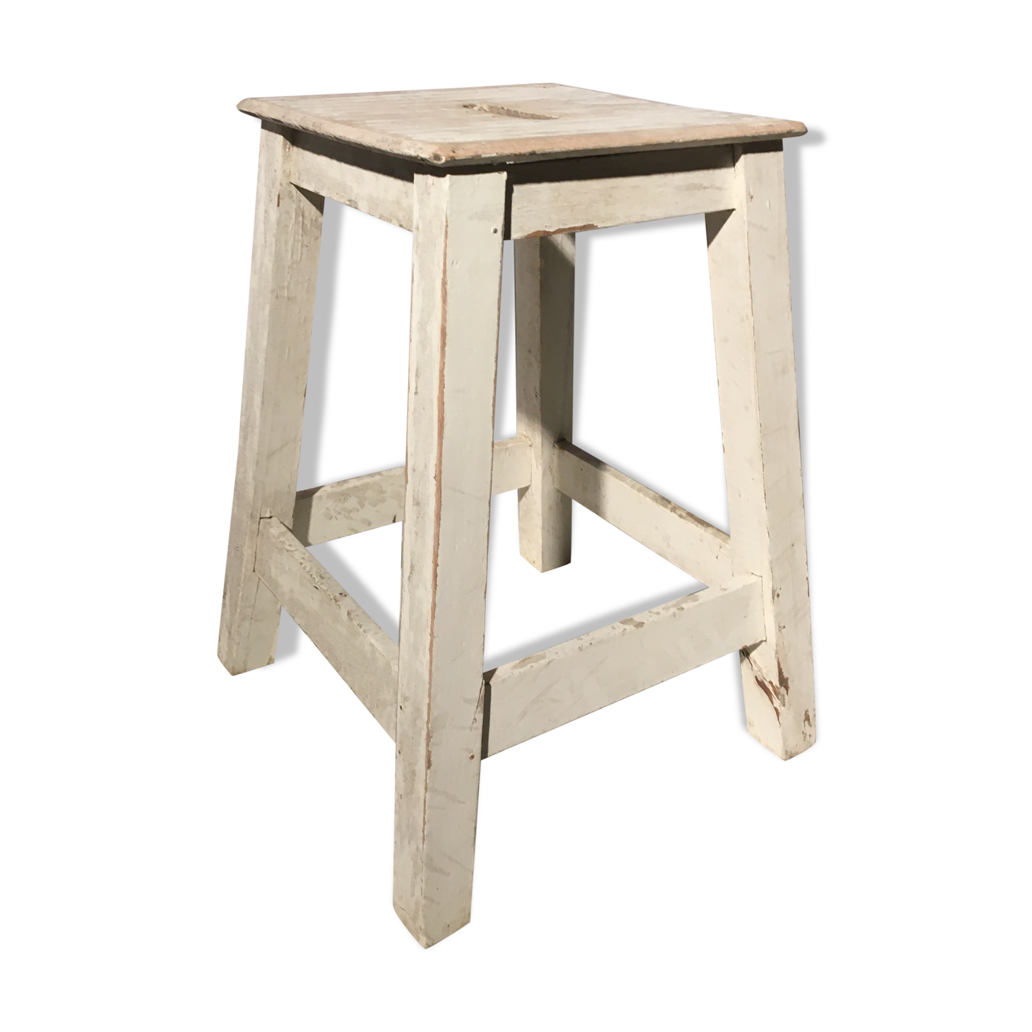 White patinated wooden workshop stool