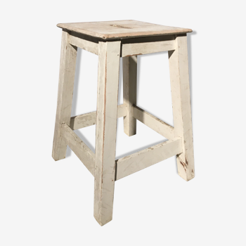 White patinated wooden workshop stool