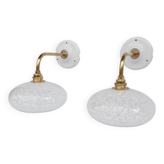 Speckled glass swan neck wall lights