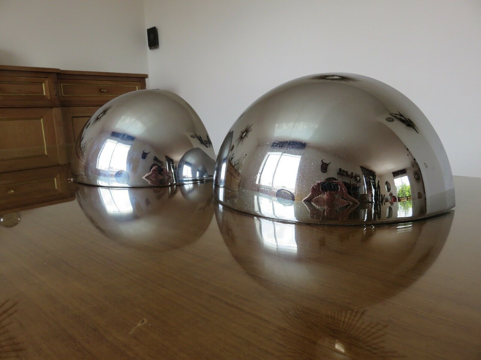Pair of art Deco wall lamps in chrome brass shape basin 40s 50s