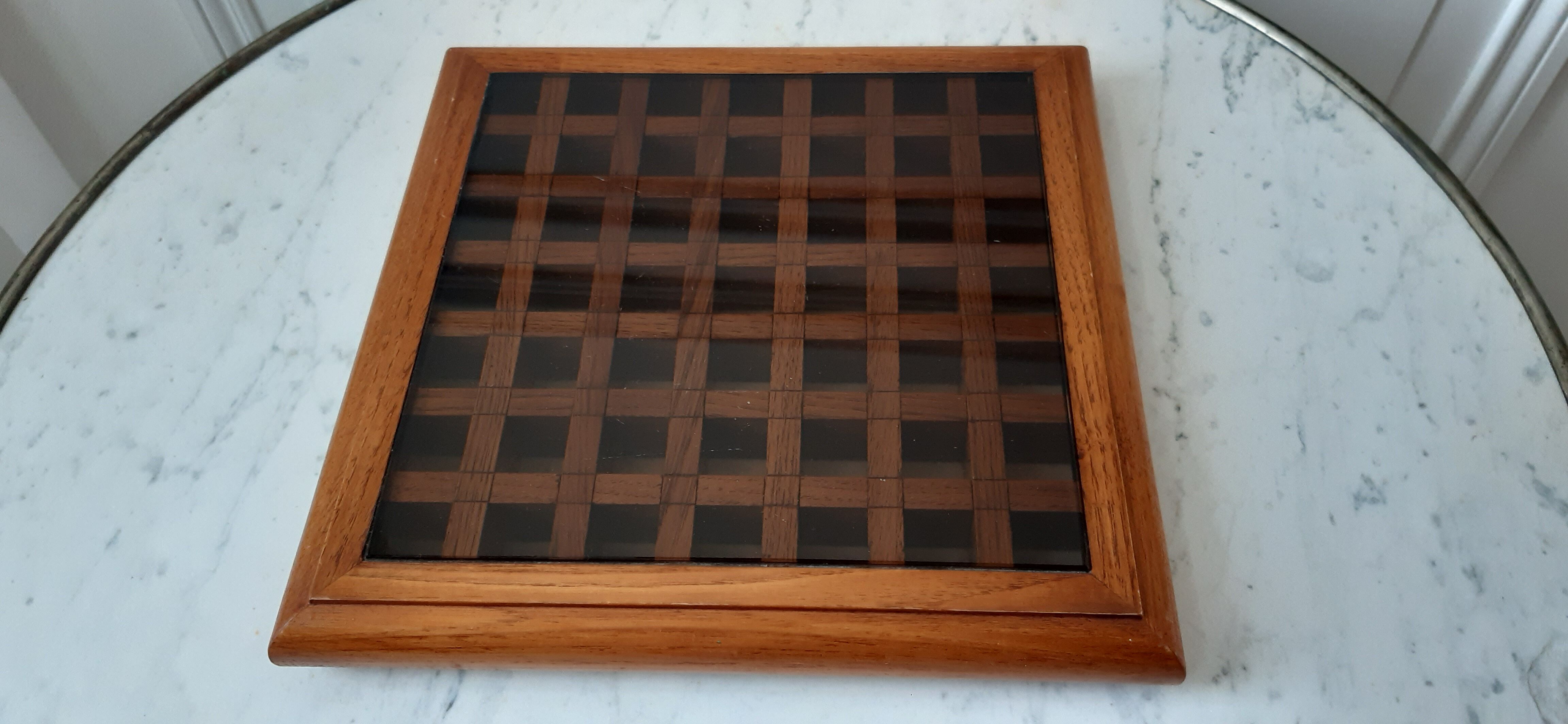 Oak table mat and smoked glass 70s