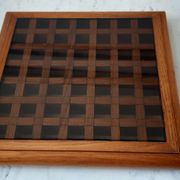Oak table mat and smoked glass 70s