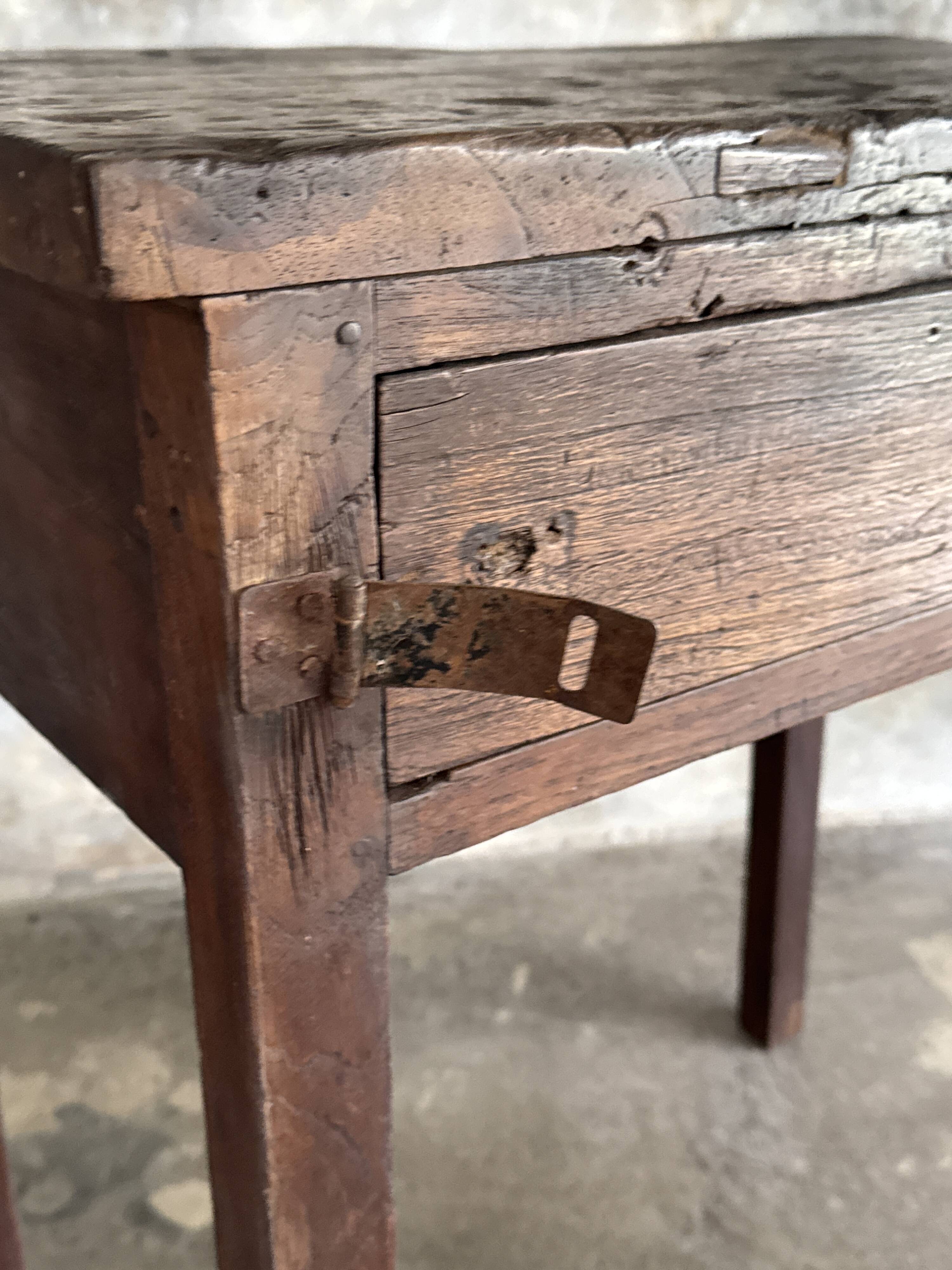 Antique Indonesian teak workbench with one drawer H82.5 L76x49.