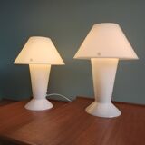 Paire de lampes champignon Peill & Putzler en opaline blanche