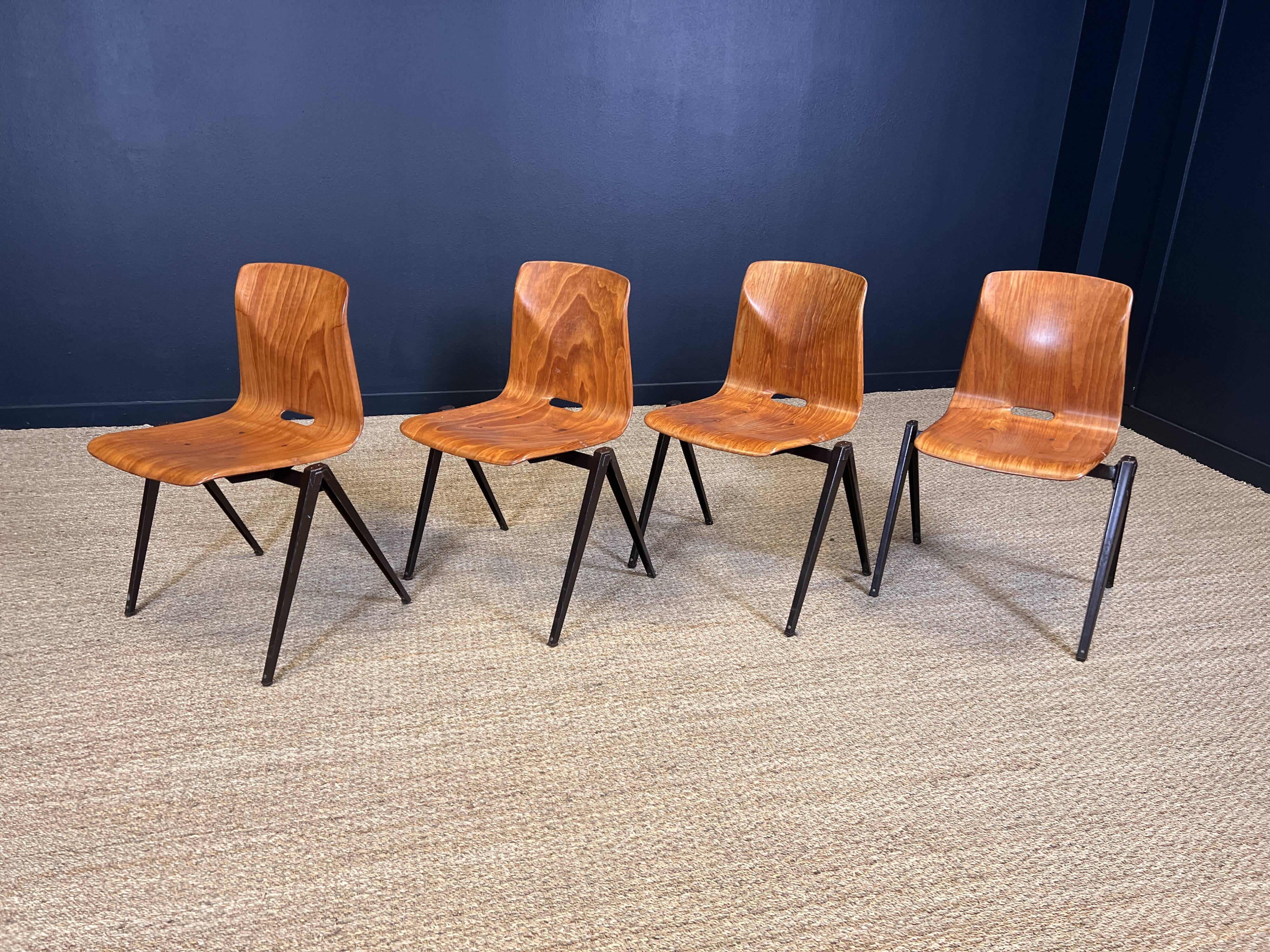 Set of 4 Galvanitas S22 oak chairs Netherlands 70s