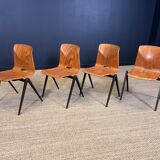 Set of 4 Galvanitas S22 oak chairs Netherlands 70s