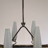 Eight-light chandelier in glass and brass, France circa 1960.