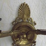 French Antique Bronze Empire Double Wall Sconce with Fan & Swan Detail 5239