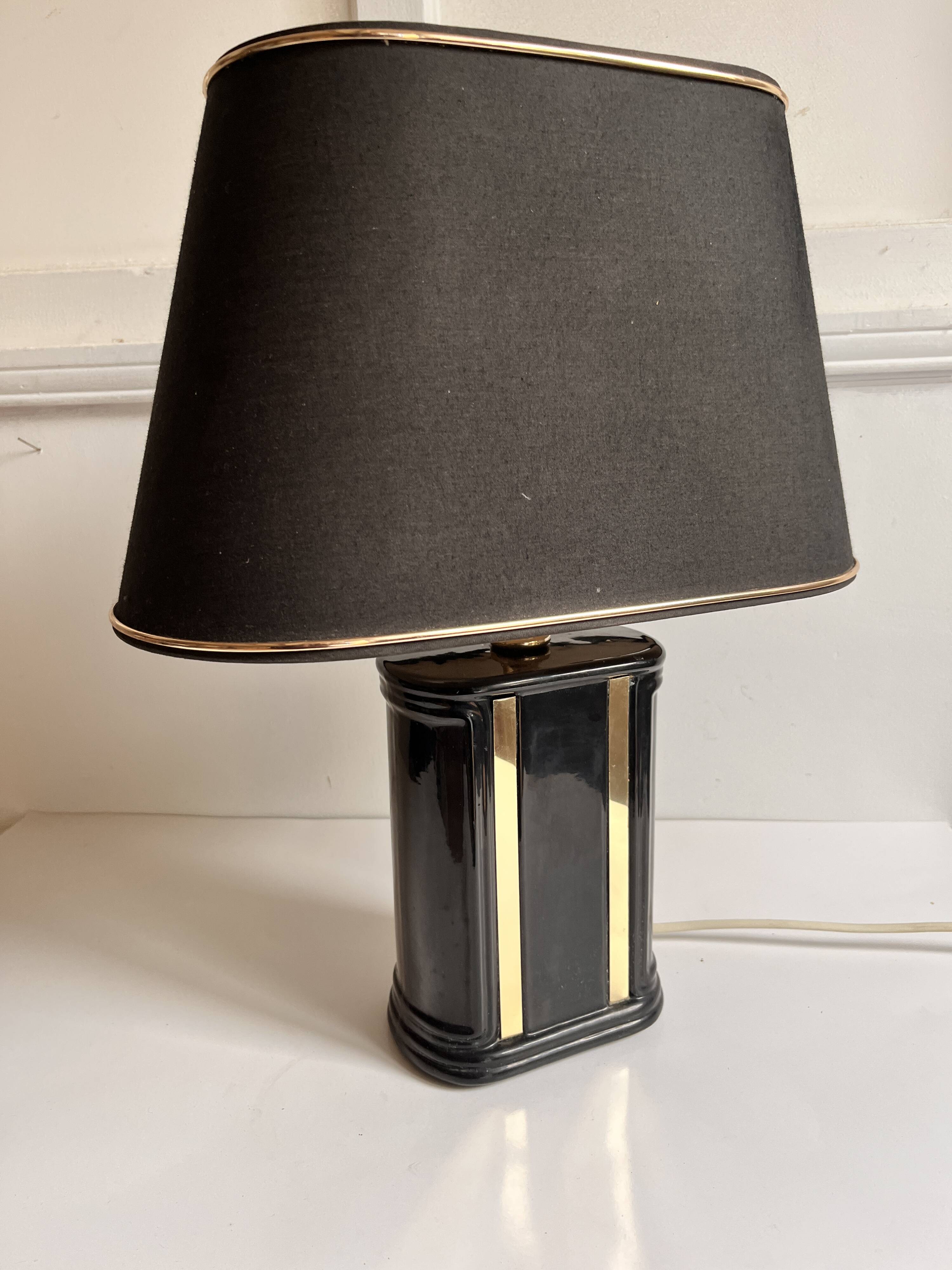 Lampe céramique noir et doré