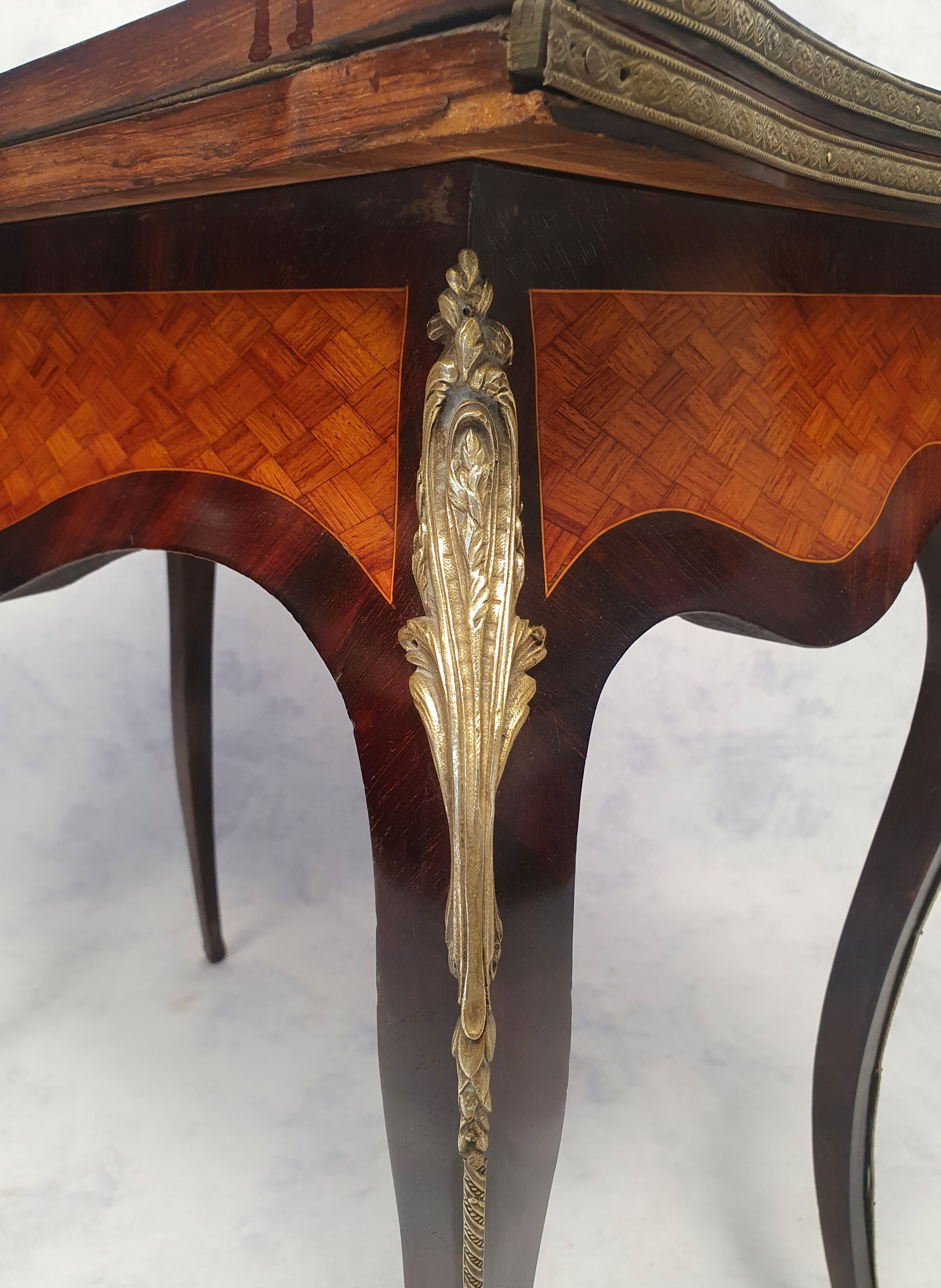 Louis XV Napoleon III Games Table - Marquetry - Bois De Rose - Palissandre - 19th