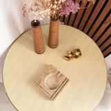 Vintage round tripod side table in rattan