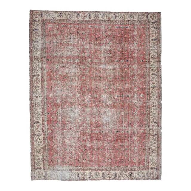 1960s Vintage Persian Handmade Wool Cotton Light Red Area Rug 280x360