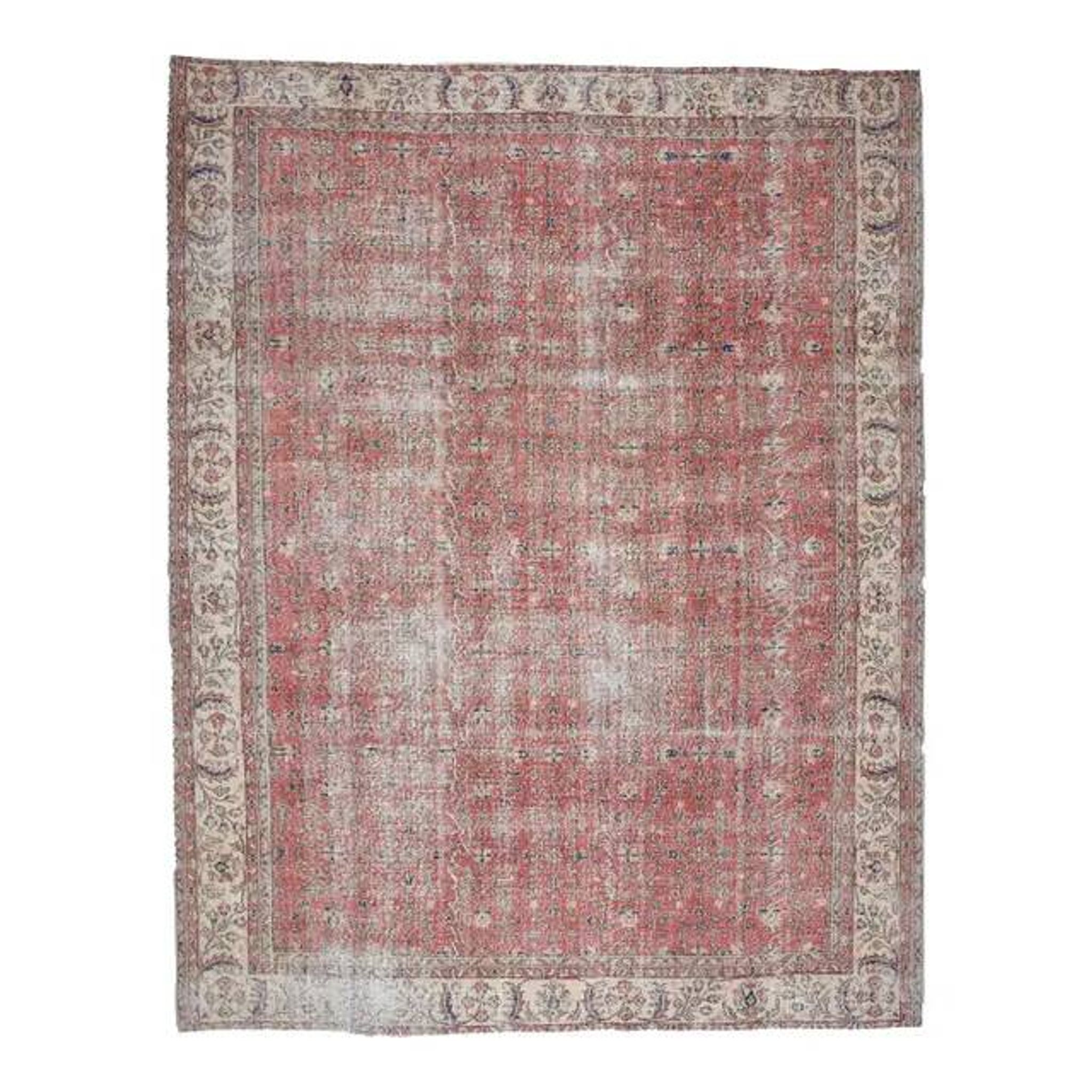 1960s Vintage Persian Handmade Wool Cotton Light Red Area Rug 280x360