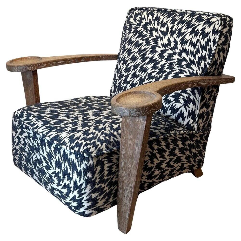 Art Deco Limed Oak Club Chair from De Coene, Belgium, 1930s