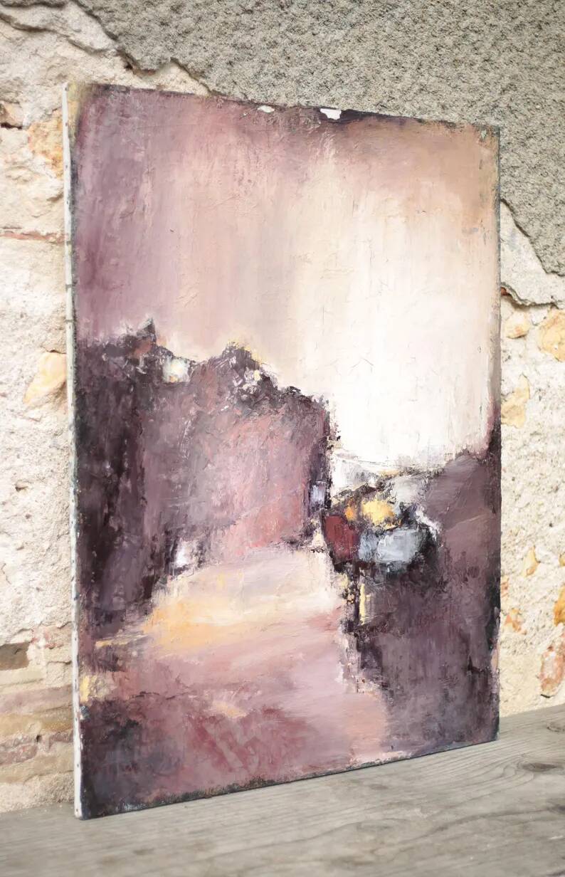 Oil on canvas signed Monique Humbert, abstract composition, wall painting, interior decoration.