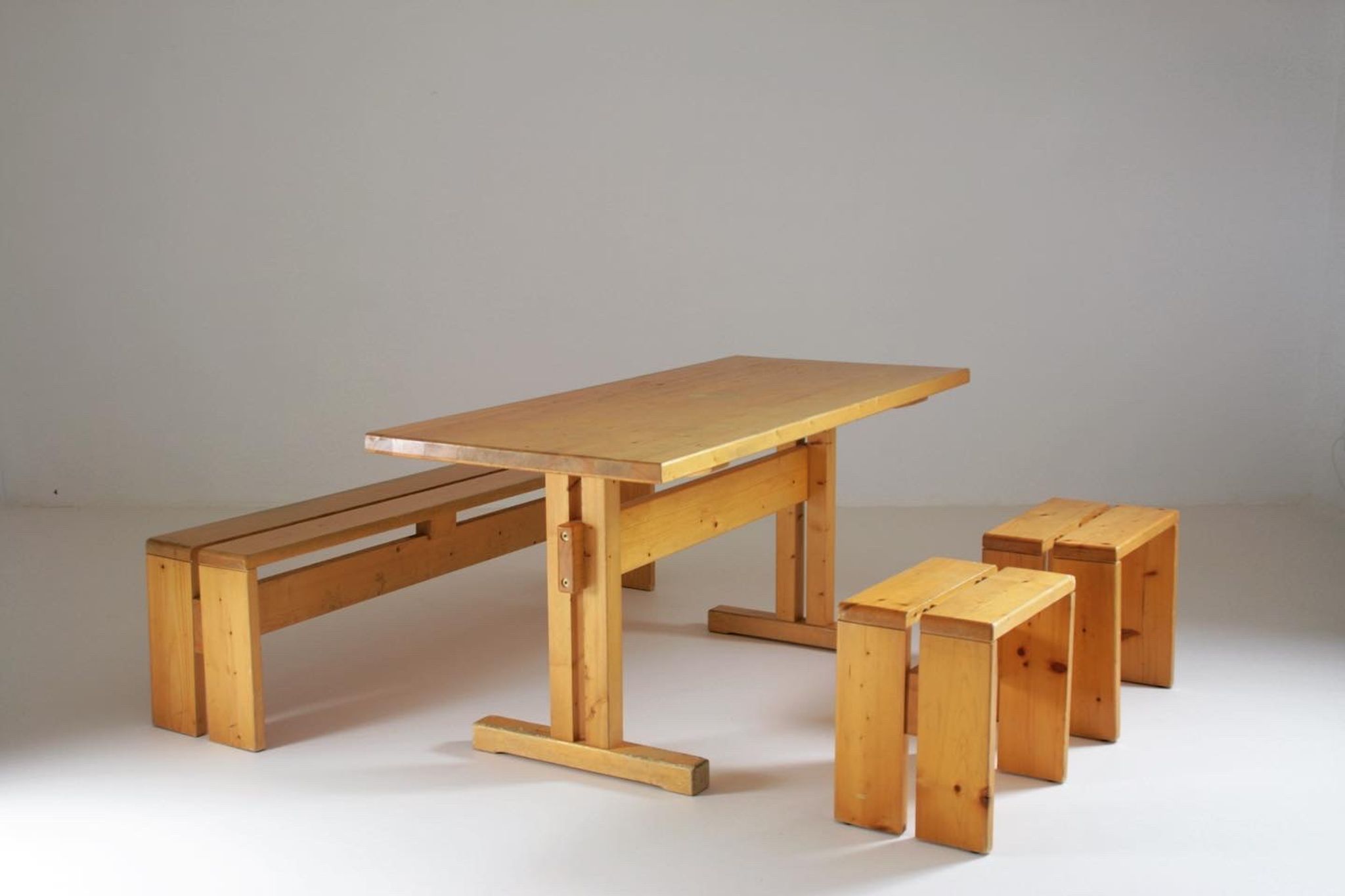 Table, bench and stools Les Arcs by Charlotte Perriand, France, 1960