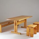 Table, bench and stools Les Arcs by Charlotte Perriand, France, 1960