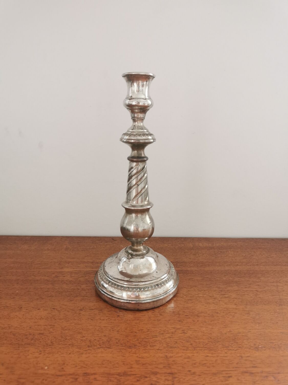 Silver metal candle holder