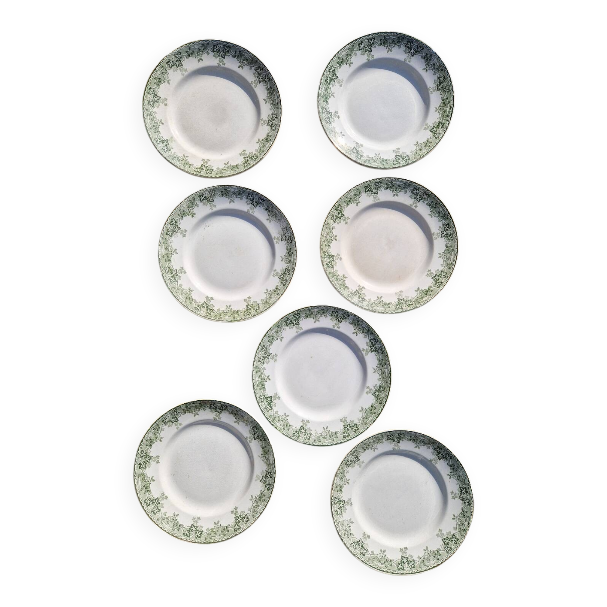 Set of 7 Flat Plates, Summer Model, Terre De Fer, Saint Amand