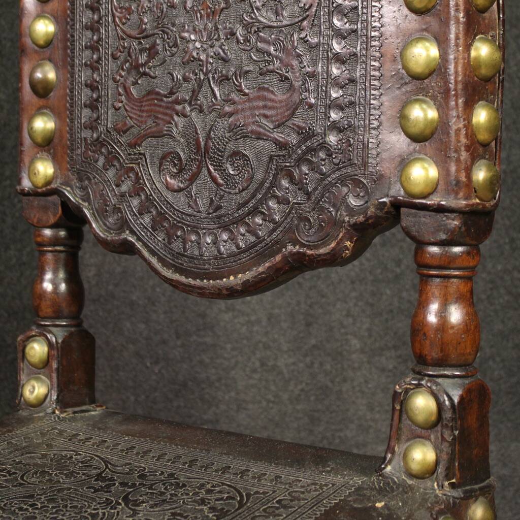 Pair of 18th-century antique Italian leather chairs