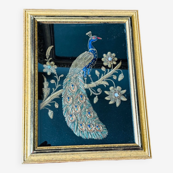 Embroidered peacock frame