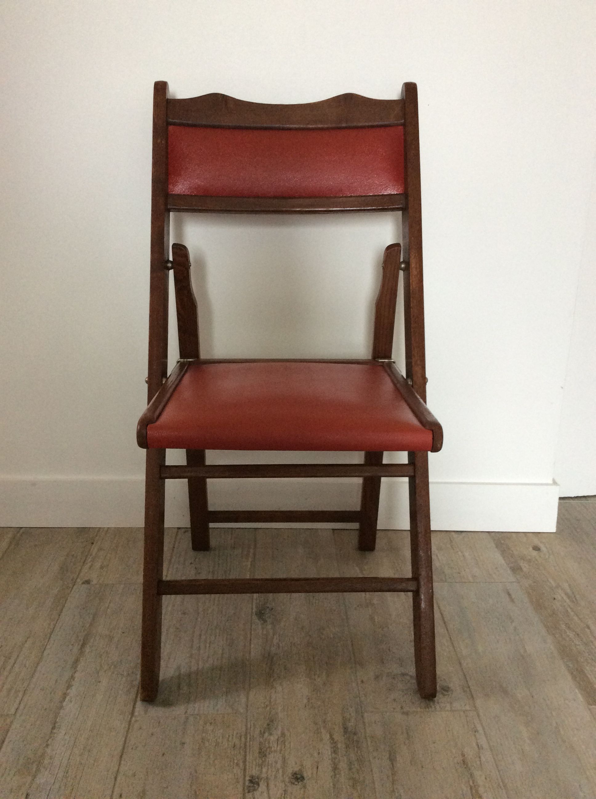 Folding chair wood and Skaï orange / vintage brown