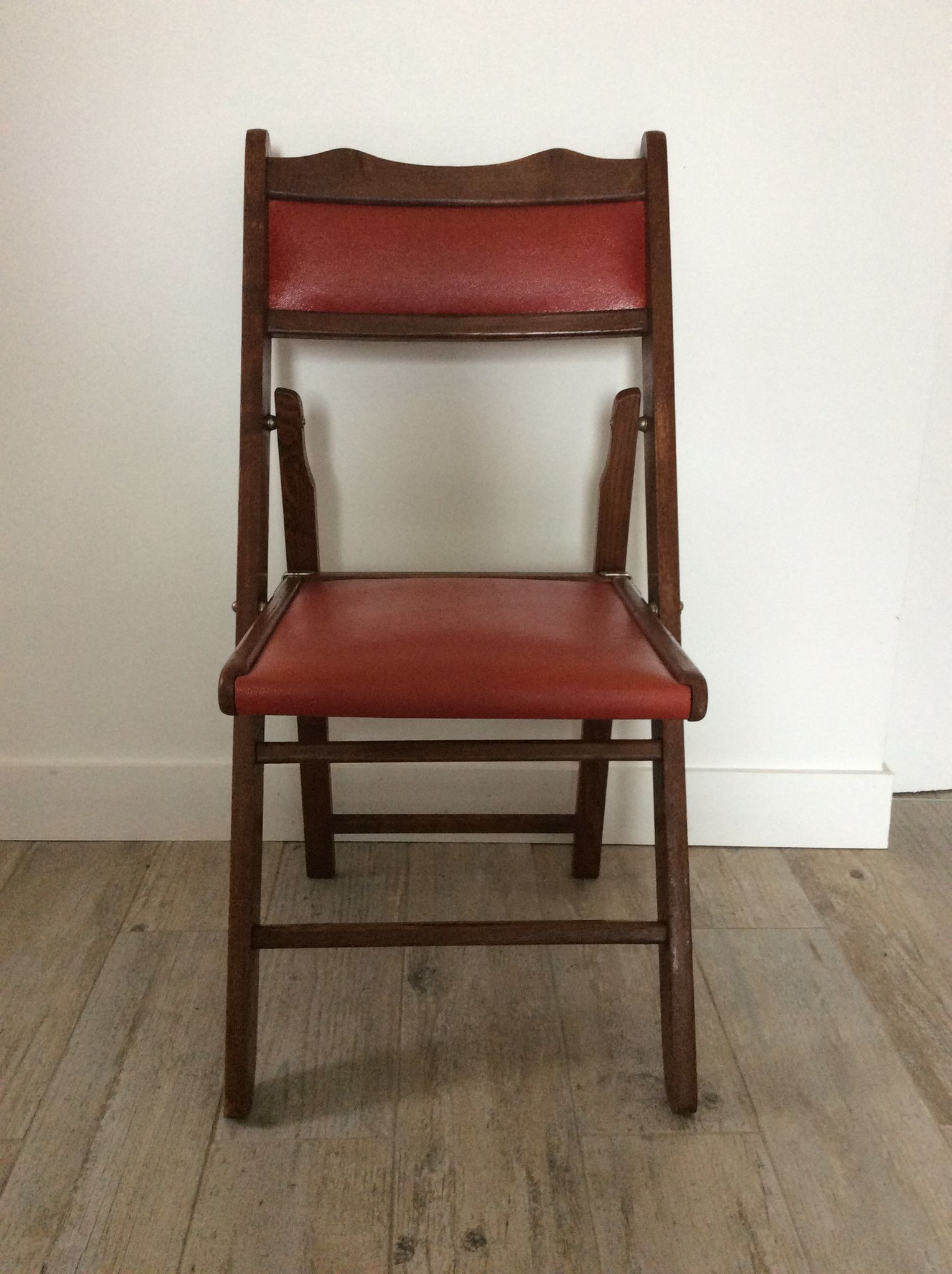 Folding chair wood and Skaï orange / vintage brown