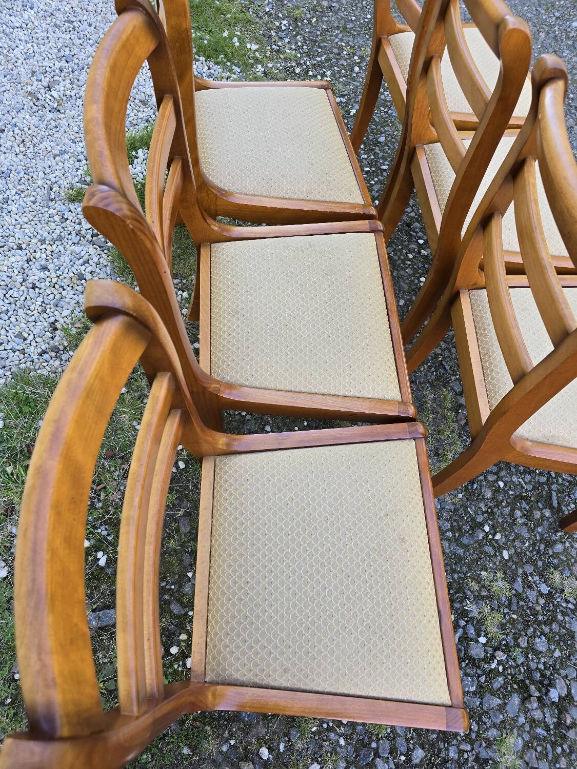 Set of six chairs with fabric tops