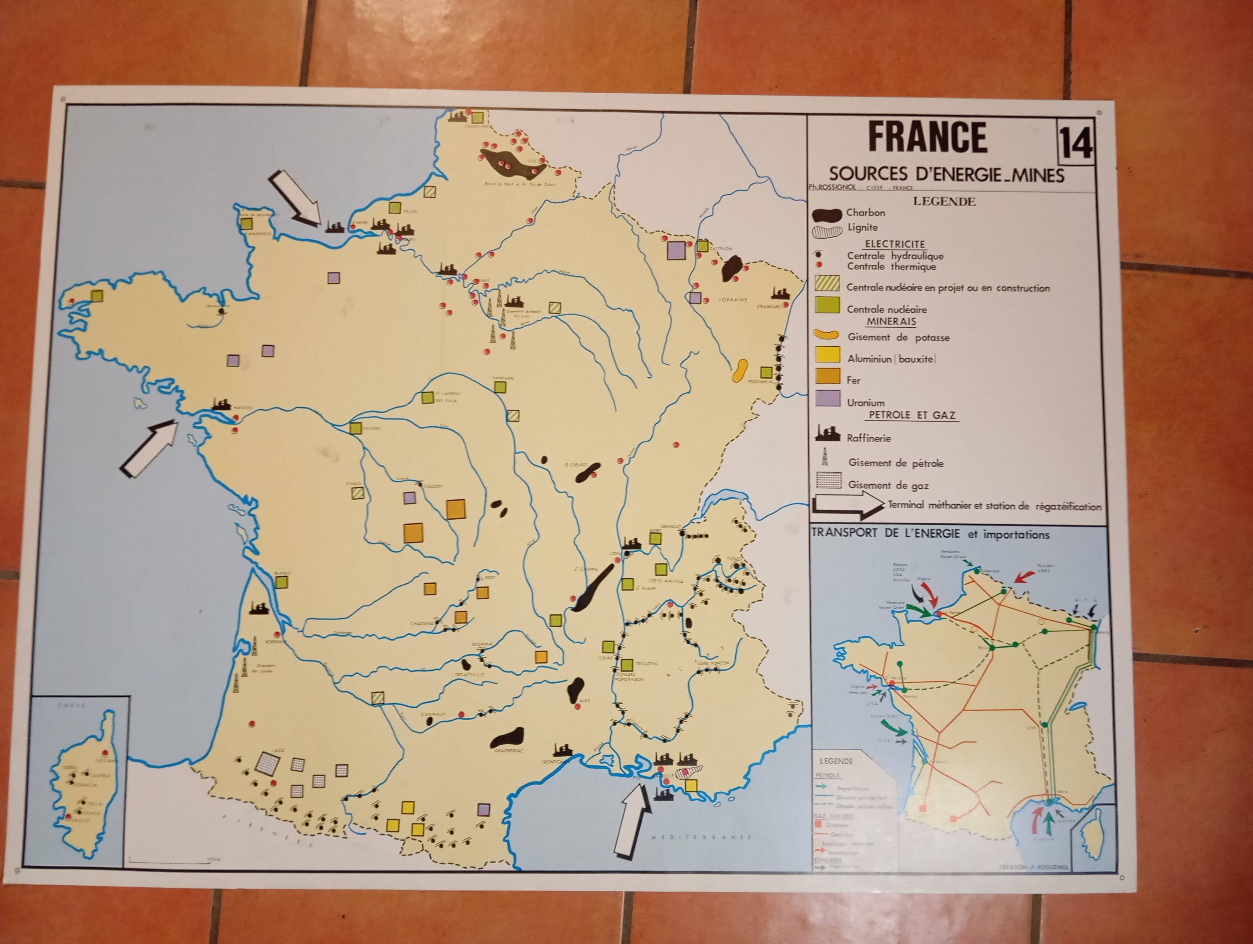 School map: france agriculture-livestock / france sources energy-mines