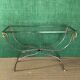 Polished steel and brass console, probably Maison Jansen, France, mid-century modern Hollywood Regency.