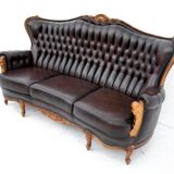 Deep buttoned brown leather salon set