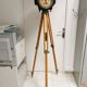 Vintage wood tripod, industrial lamp stand