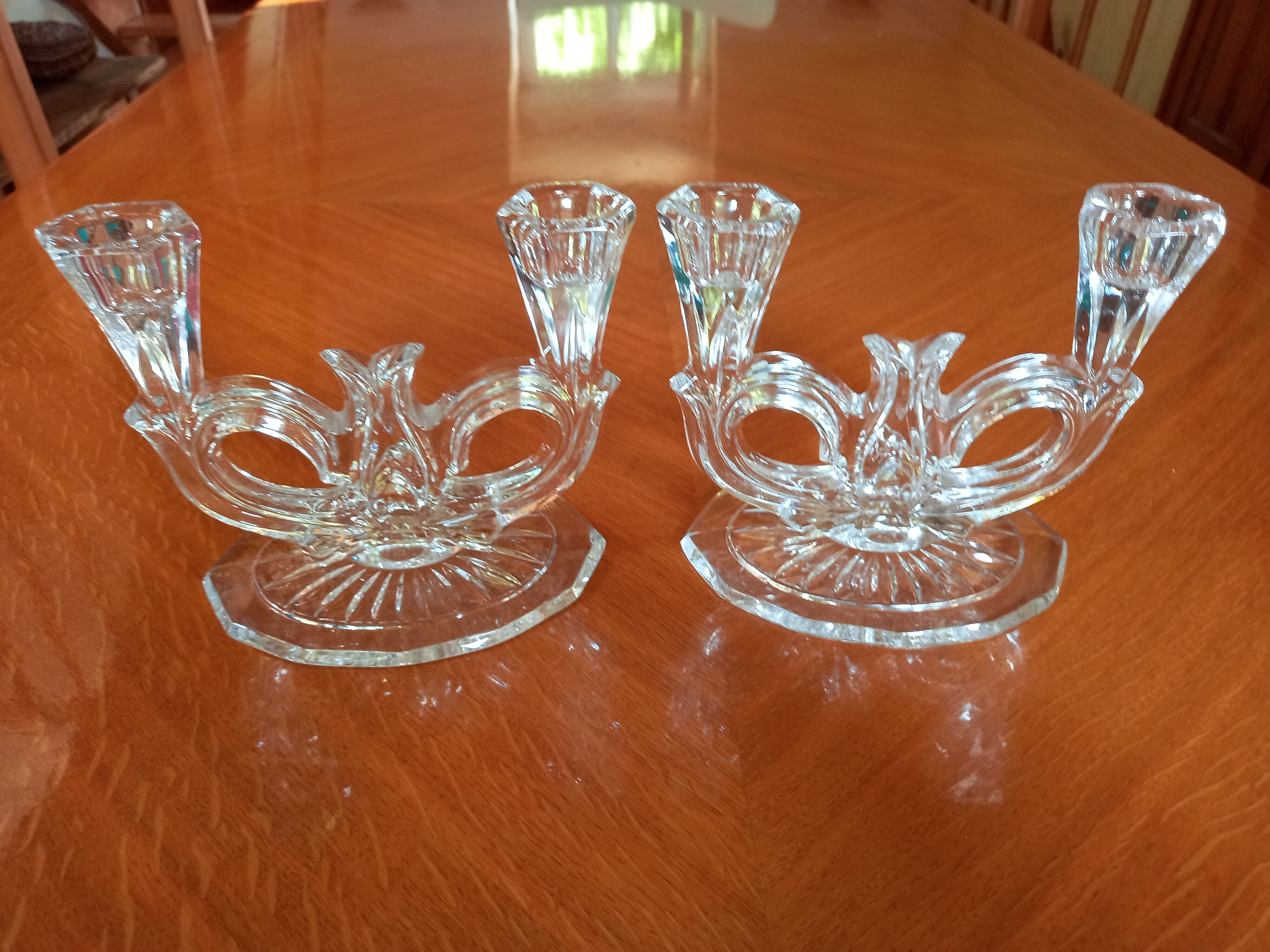 Pair of double glass candle holders